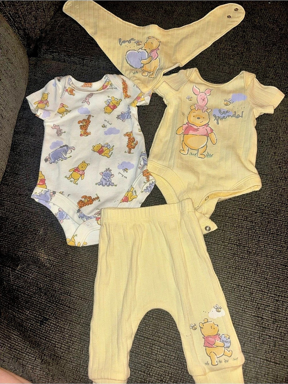 Disney Winnie the Pooh Baby Bodysuit Set in Yellow & White
